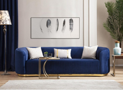 Edelstahl Dreisitzer Luxus Sofa Blau Wohnzimmermöbel Polstersofas Couchen